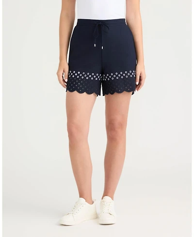 Ellen Tracy Women's Pull-On Short with Scallop Eyelet Hem