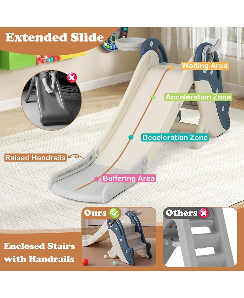 Mecale Foldable Freestanding Baby Slide Climber Set with Basketball Hoop