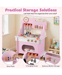 Mecale Wooden Play Kitchen Pretend Toy with Clock, Gift Set for Boys & Girls Ages 3