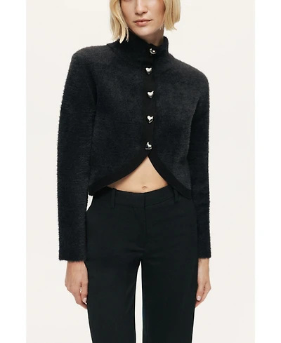 Nocturne Women's Heart-Button Cutaway Mock-Neck Cardigan