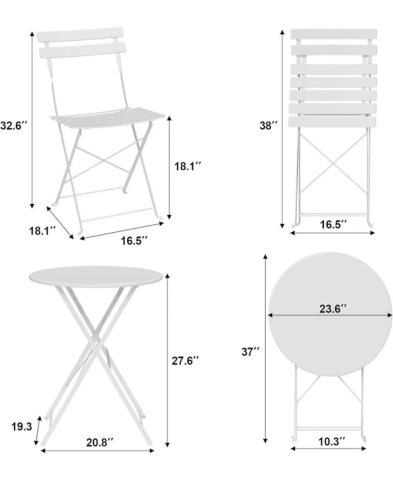 gaomon 3 Piece Patio Bistro Sets, 2 Folding Chairs, Compact Conversation Set for Porch, Balcony, Garden