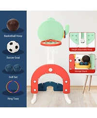 gaomon 7 in 1 Toddler Slide and Swing Set with Slipping Slope Basketball Hoop Soccer Golf Ring Toss Game