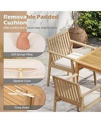 Gymax 2 Pcs Patio Dining Chairs w/ Removable Padded Cushion Armrests & Teak Oil Finish