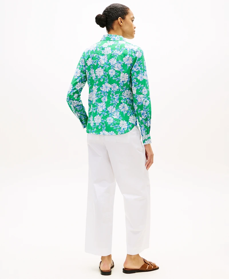 Tommy Hilfiger Women's Printed Button-Front Roll-Tab Shirt