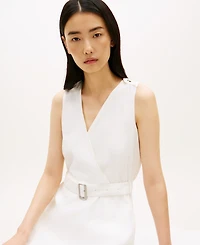 Tommy Hilfiger Women's Linen Belted V-Neck Wrap Dress