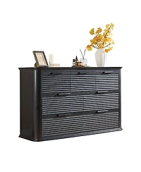 Rainsken Fluted 7 Drawer Dresser, Modern Wood Chest of Drawers with Curved Profile Design, Storage Organizer for Living Room and Bedroom