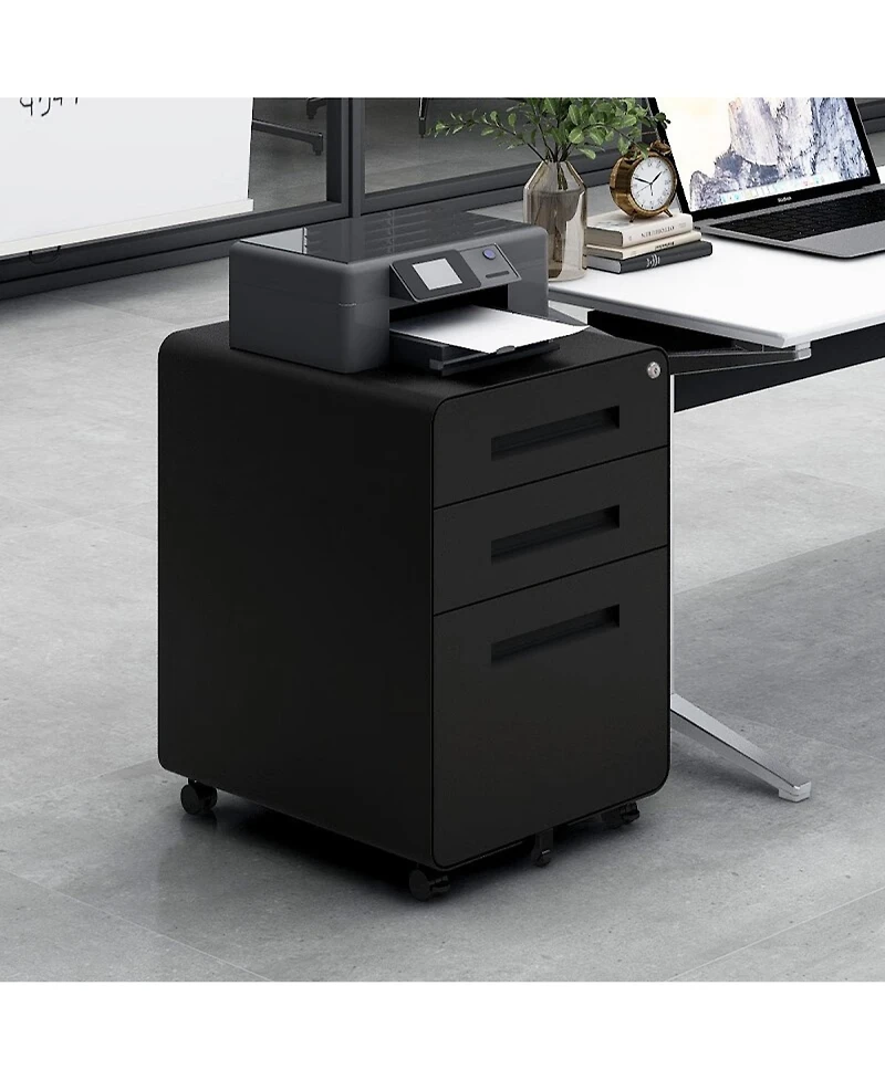 Rainsken 3 Drawer Mobile File Cabinet, Under Office Desk Metal Filing Cabinet with 5 Wheels, Versatile Storage Cabinet for Legal/Letter/A4 Files