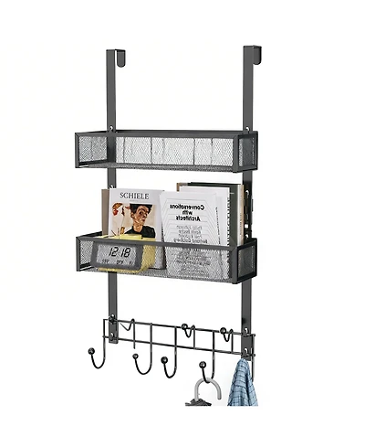 Yigii Over The Door Organizer with 9 Hooks & 2 Baskets - Rustproof, Waterproof, Portable