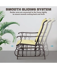 Flynama Beige Outdoor Swing Glider Chair with Breathable Mesh Fabric Steel Frame High Backrest for Backyard Garden Porch