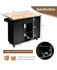 Volenca Drop-Leaf Rolling Kitchen Island Cart with Rubber Wood Top
