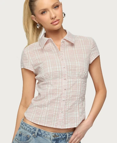 Edikted Women's Naiah Plaid Tailored Button Up Shirt