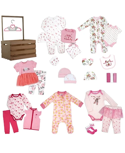 3 Stories Trading Baby Girls' First Year Baby Shower Gift Crate, 36-Piece Set
