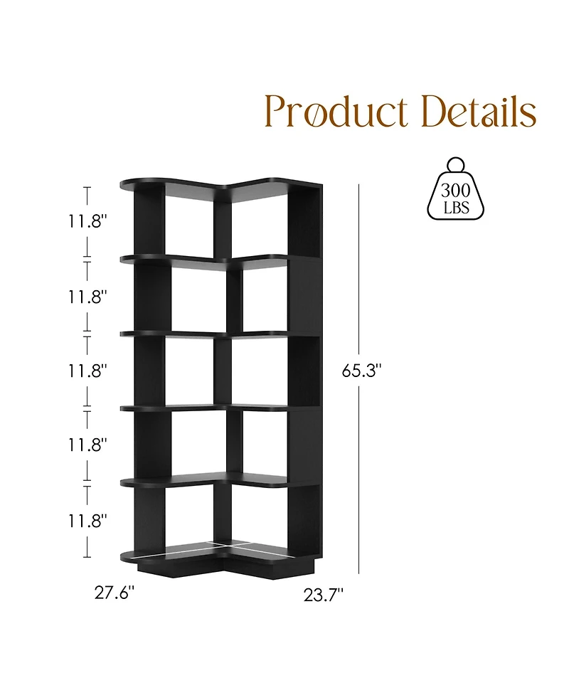 Rainsken 5-Tier Corner Bookshelf