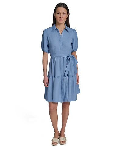 Calvin Klein Women's Puff-Sleeve Collared Shirtdress