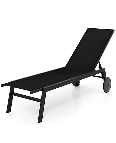 Gymax Patio Chaise Lounge w/Wheels Adjustable 6-Position Backrest Breathable Seat Outdoor