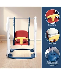 gaomon 7 in 1 Toddler Slide and Swing Set with Slipping Slope Basketball Hoop Soccer Golf Ring Toss Game