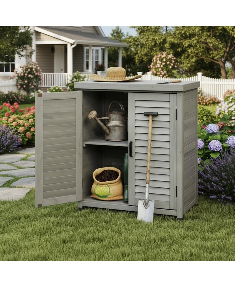 Clihome 31.5x17x36" Potting Bench with Storage Cabinet and Metal Tabletop