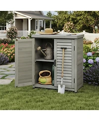 Clihome 31.5x17x36" Potting Bench with Storage Cabinet and Metal Tabletop