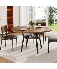 gaomon Round Dining Table for 4-6, 47 inch Wood Kitchen Table with Storage Shelf,with Metal Base,No Chairs