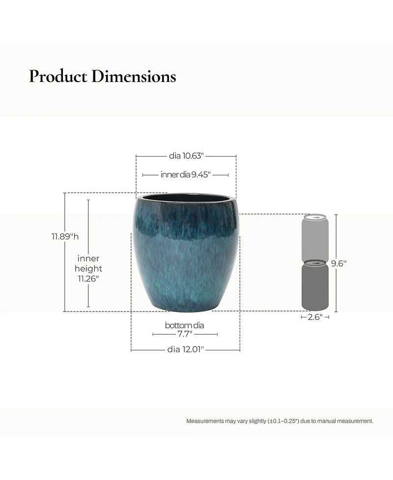 LuxenHome Oceanside Teal Ceramic Planter Pot , 11.8” Tall Glossy Plant Container with Drainage Hole