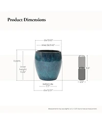 LuxenHome Oceanside Teal Ceramic Planter Pot , 11.8” Tall Glossy Plant Container with Drainage Hole