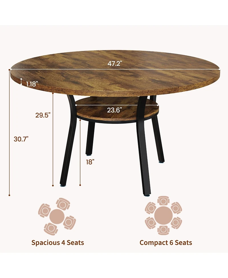 gaomon Round Dining Table for 4-6, 47 inch Wood Kitchen Table with Storage Shelf,with Metal Base,No Chairs