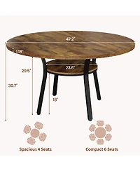 gaomon Round Dining Table for 4-6, 47 inch Wood Kitchen Table with Storage Shelf,with Metal Base,No Chairs