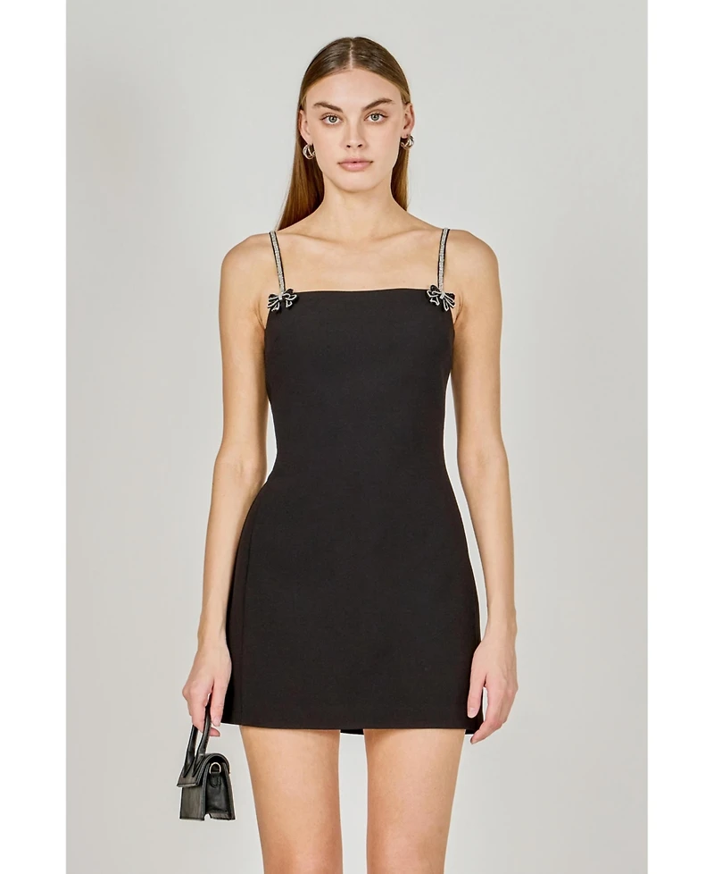 endless rose Women's Rhinestone Bow Mini Dress