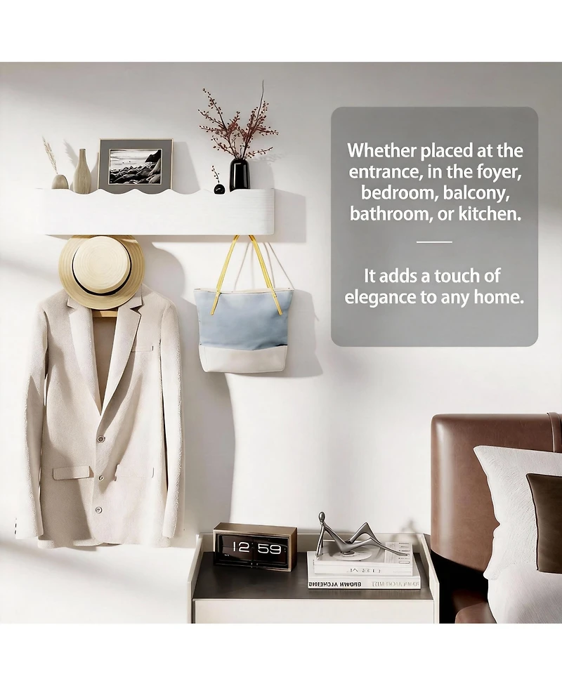 Yigii Solid Wood Wall Rack with Hooks for Coats, Hats, Bags, Towels - Decorative & Storage