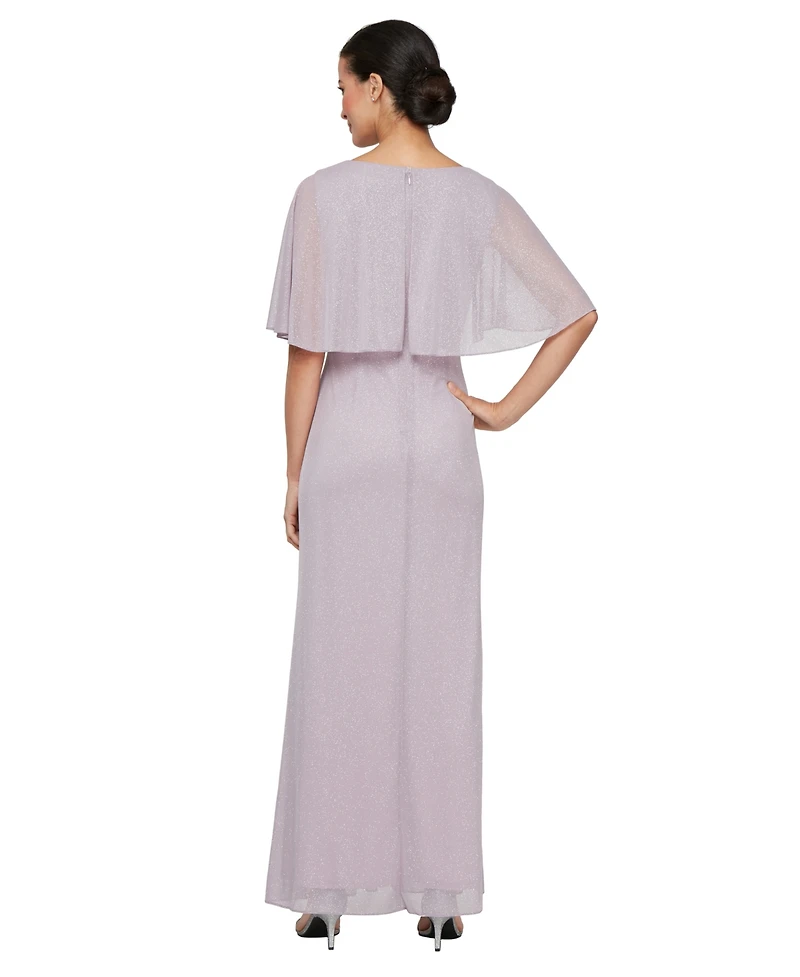 Sl Fashions Women's Glitter Mesh Embellished Sleeve Long Dress