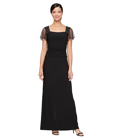 Sl Fashions Women's Illusion Sleeve Long Dress