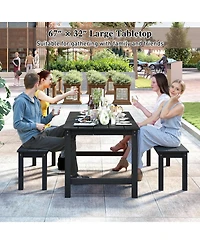 Gymax 3PCS Dining Table Set w/ 2 BenchesPatio Hdpe Weather Resistant Furniture