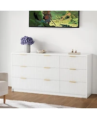 Gaomon 9 Drawer Dresser for Bedroom,Fluted Dresser with Smooth Slides, Modern Chest of Drawers with Golden Handles for Bedroom, Living Room