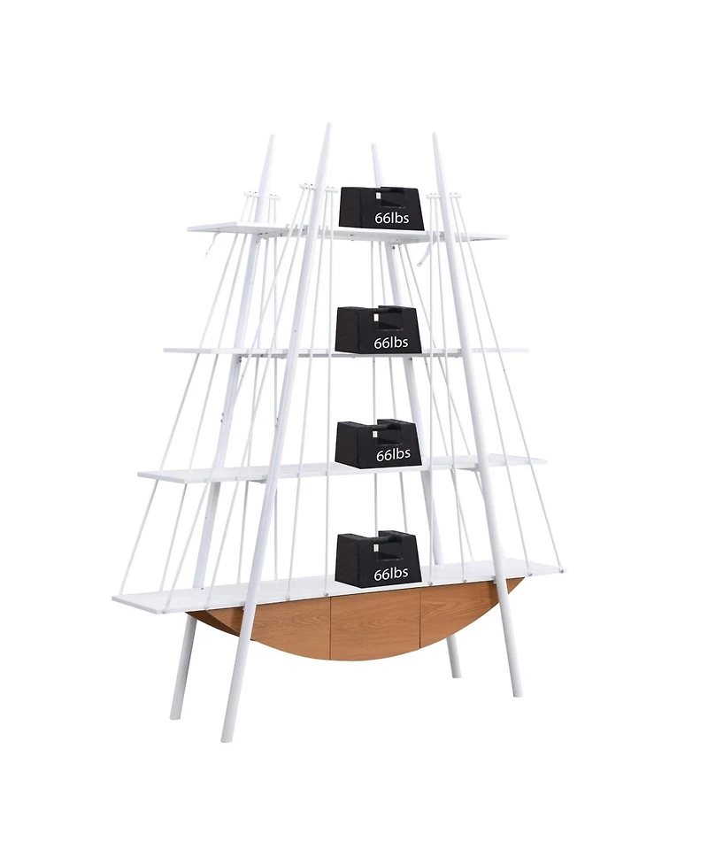Rainsken 4-Tier Sailboat-Inspired Freestanding Open-Storage Bookshelf with Drawer