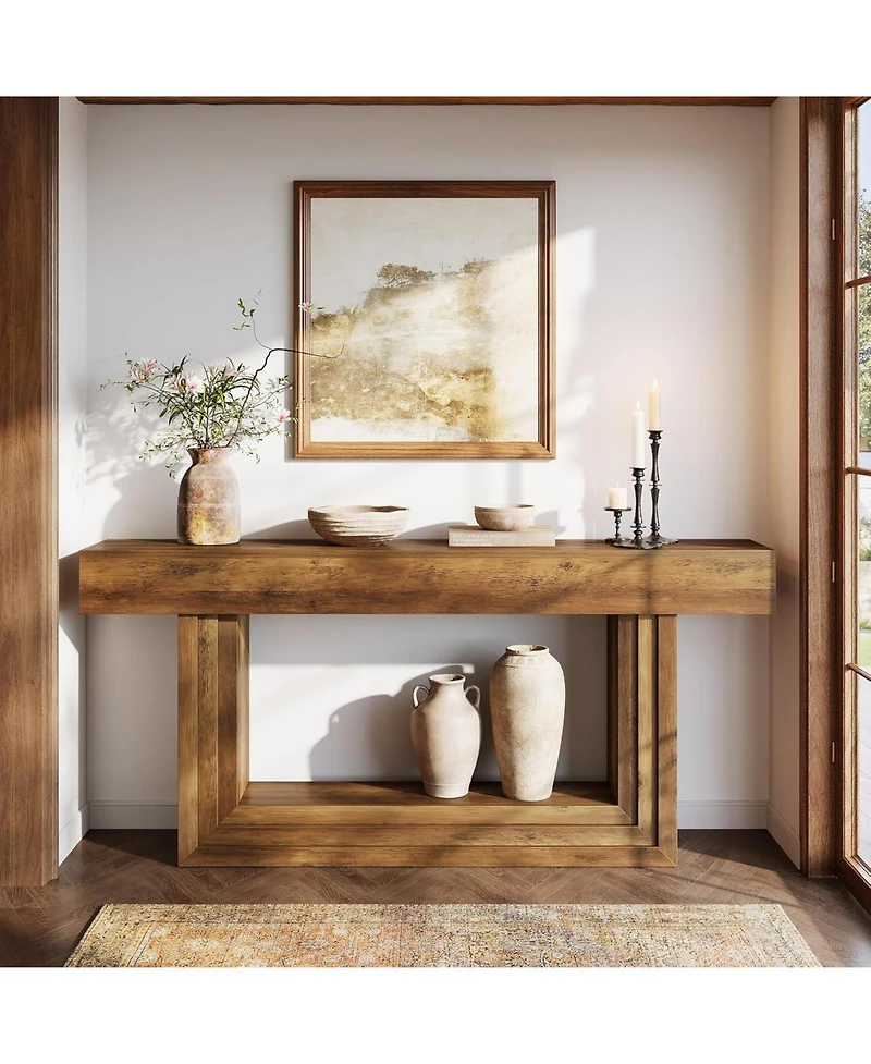Tribesigns 63" Narrow Console Table, 2-Tier Long Entryway Table, Farnhouse Console Behind Couch, Brown