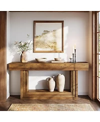 Tribesigns 63" Narrow Console Table, 2-Tier Long Entryway Table, Farnhouse Console Behind Couch, Brown