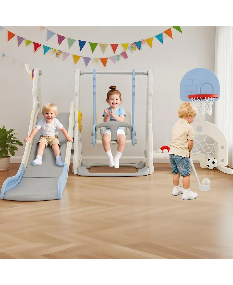 Mecale 7-in-1 Toddler Slide and Swing Set with Adjustable Swing & Basketball Hoop