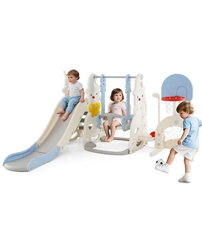 Mecale 7-in-1 Toddler Slide and Swing Set with Adjustable Swing & Basketball Hoop