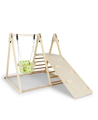 Mecale 4-in-1 Indoor Jungle Gym with Baby Swing and Climbing Ramp for Toddlers