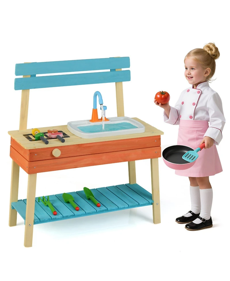 Mecale Kids Play Kitchen Set, Wooden Chef Pretend Mud Kitchen for Imaginative Role Play