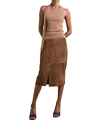 Reiss Women's Suede Straight-Fit Midi Skirt