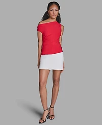 Bcbg Women's Sleeveless Ruched Boat Neck Top