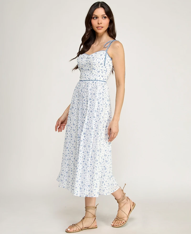 Seni & Cade Women's Floral Sweetheart Neck Midi Dress