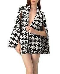 Ivonne Women's Mega Houndstooth Trench Coat with Cape