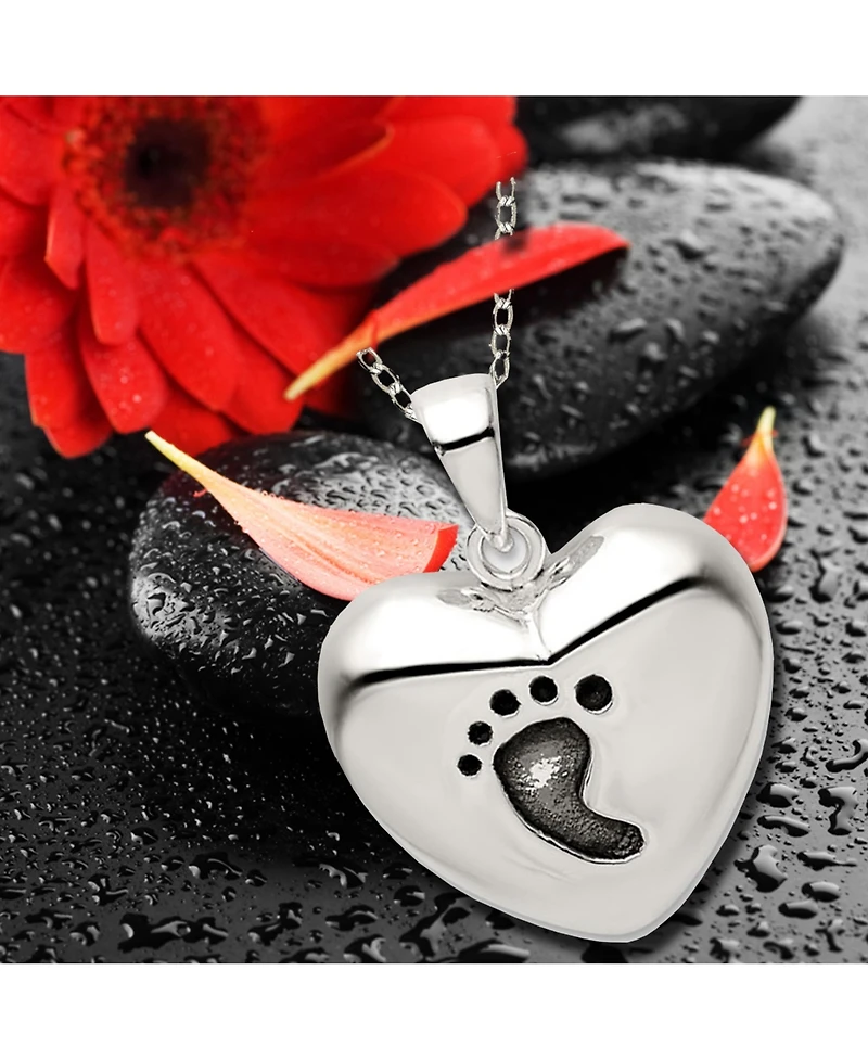 Curata Jewelry 925 Sterling Silver 18 Inch Oxidized Footprint Love Heart Necklace 16x16mm Pendant Necklace