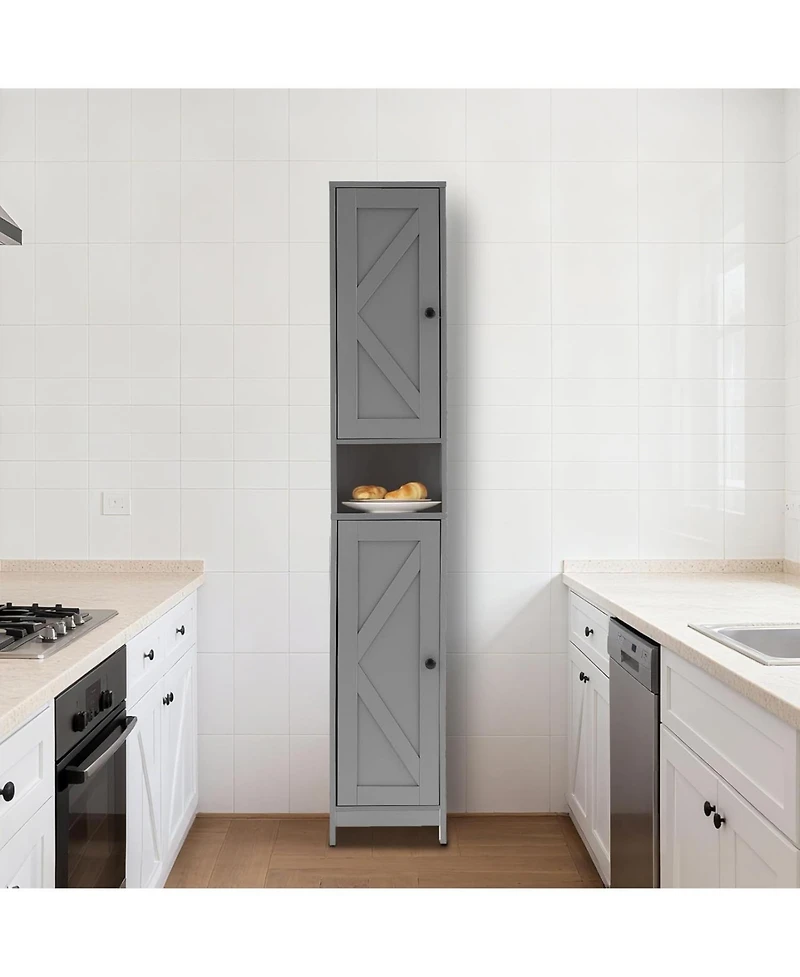 gaomon Tall Narrow Bathroom Cabinet, 66.9", Freestanding Water-Resistant Storage, 2 Doors, Small Space Organizer