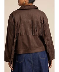Eloquii Women's Faux Suede Fringe Jacket