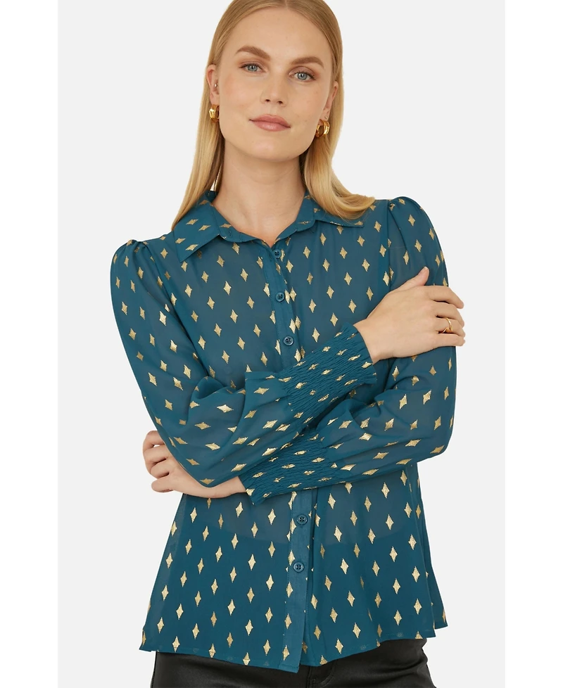 Yumi Women's Diamond Foil Print Blouse