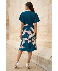 Yumi Women's Crane Print Kimono Midi Dress