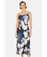 Yumi Women's Cowl Neck Satin Floral Dress